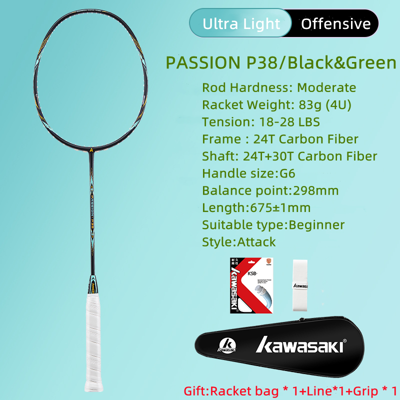 Kawasaki ไม้แบดมินตัน PASSION P37 P38 18-30LBS สําหรับผู้เริ่มต้น ผ่าพิภพ หรือความบันเทิงกลางแจ้ง