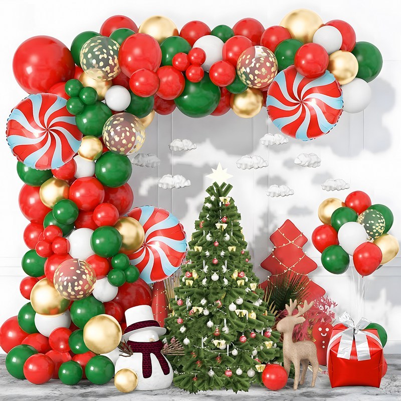 ใหม่ Christmas สีแดงสีเขียวบอลลูน Candy เลื่อมบอลลูน Gold Confetti บอลลูน Xmas Party บอลลูนสวัสดีปีใหม่ 2025 ตกแต่ง