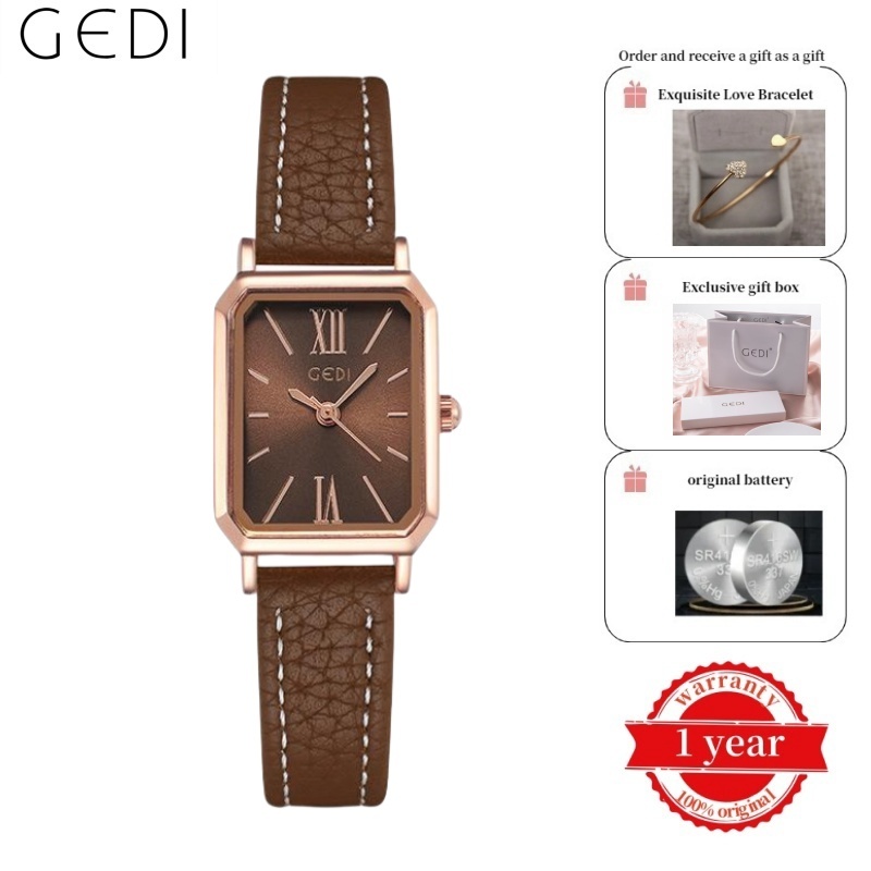 GEDI เกดี ที่เรียบง่ายและระดับไฮเอนด์เวอร์ชั่นเกาหลีนักเรียนนาฬิกาสี่เหลี่ยมอารมณ์ผู้หญิงนาฬิกาควอทซ์กันน้ํา 9984 การเคลื่อนไหวรับประกันหนึ่งปี