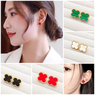 ต่างหูไม่ซีดจางเหล็กไทเทเนียมต่างหูโคลเวอร์สี่ใบอารมณ์ระดับไฮเอนด์ต่างหูดอกไม้