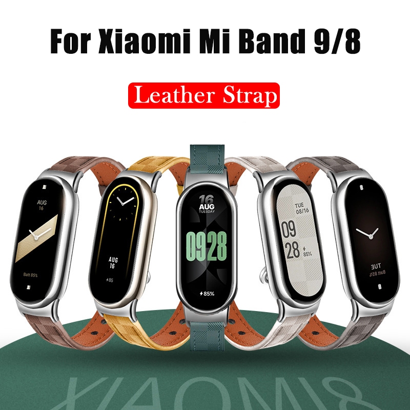 สายหนังสําหรับ Xiaomi Mi Band 9/8 สร้อยข้อมือหนังสายรัดข้อมือ Miband 8 Correa Mi Band 8/9 สายนาฬิกา