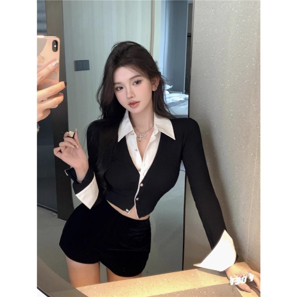 NZN เสื้อแขนยาว ออกแบบมาเป็นพิเศษสําหรับต้นฤดูใบไม้ร่วงผู้หญิงสาวร้อนเซ็กซี่เสื้อสั้น