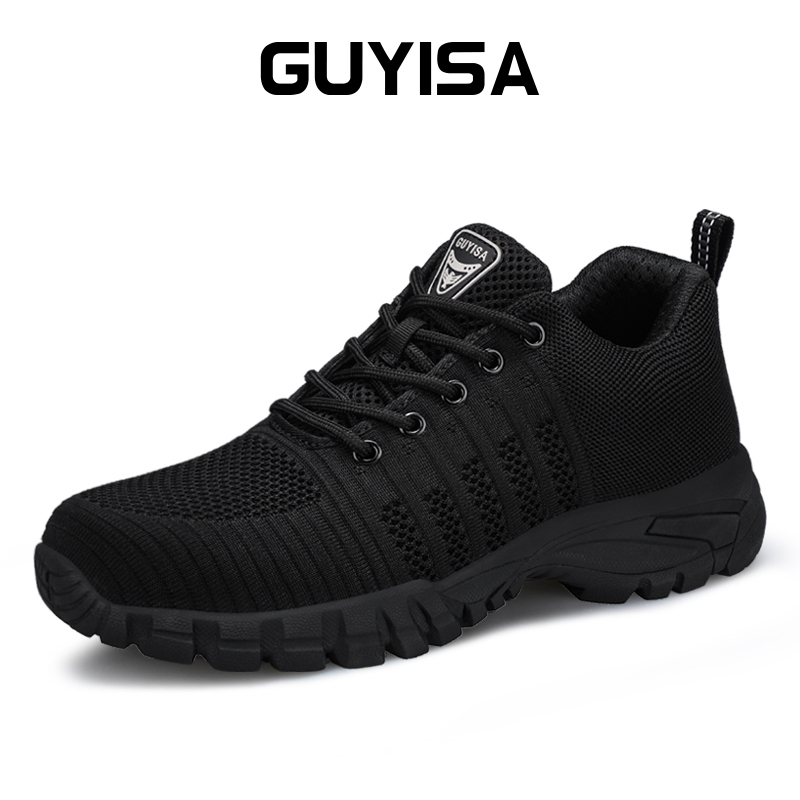 Guyisa Men Safety Shoes Steel Toe Cap Anti-smashing Anti-piercing Breathable สีดํา