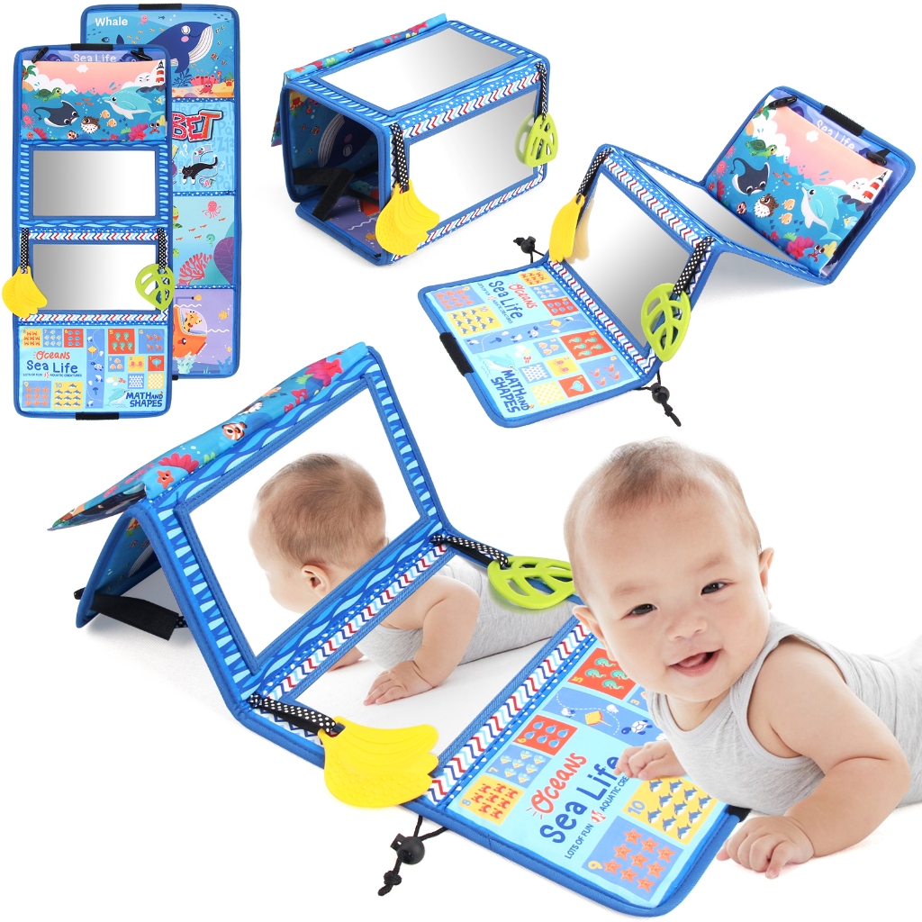 ของเล่นเด็กพับทารกสีดําและสีขาว Tummy Time Mirror ของเล่น Double High Contrast Montessori ของเล่น