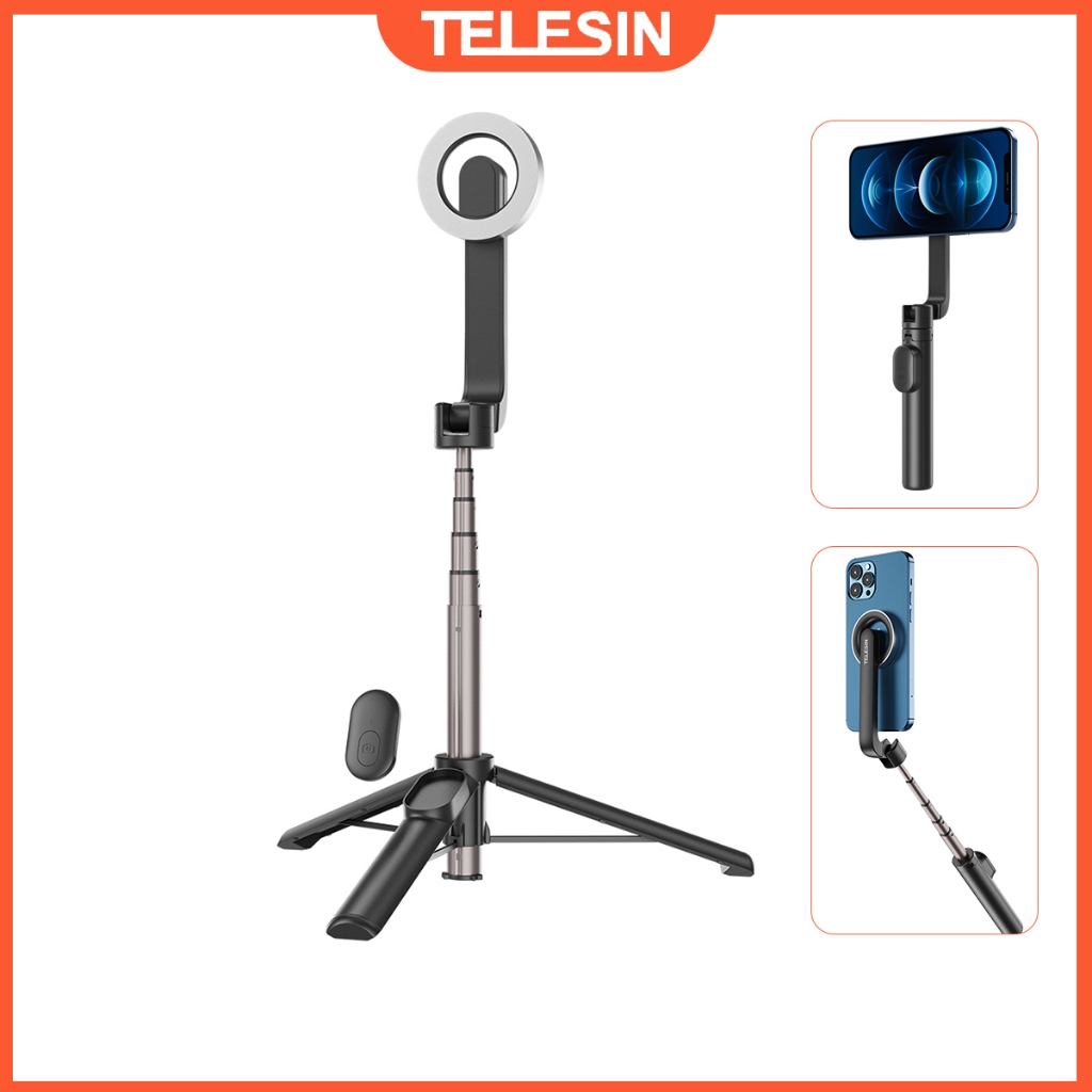 Telesin ไม้เซลฟี่แม่เหล็กสมาร์ทโฟนขาตั้งกล้องพร้อมรีโมทคอนโทรลสําหรับอุปกรณ์เสริมโทรศัพท์มือถือ