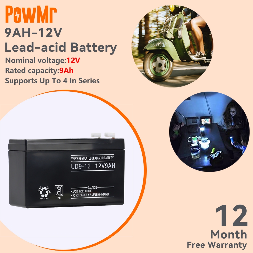 Powmr 12V 9AH แบตเตอรี่ตะกั่วกรดแบตเตอรี่แห้งเครื่องสํารองไฟแบตเตอรี่ไฟฉุกเฉินอุปกรณ์การเกษตรสเปรย์ผ