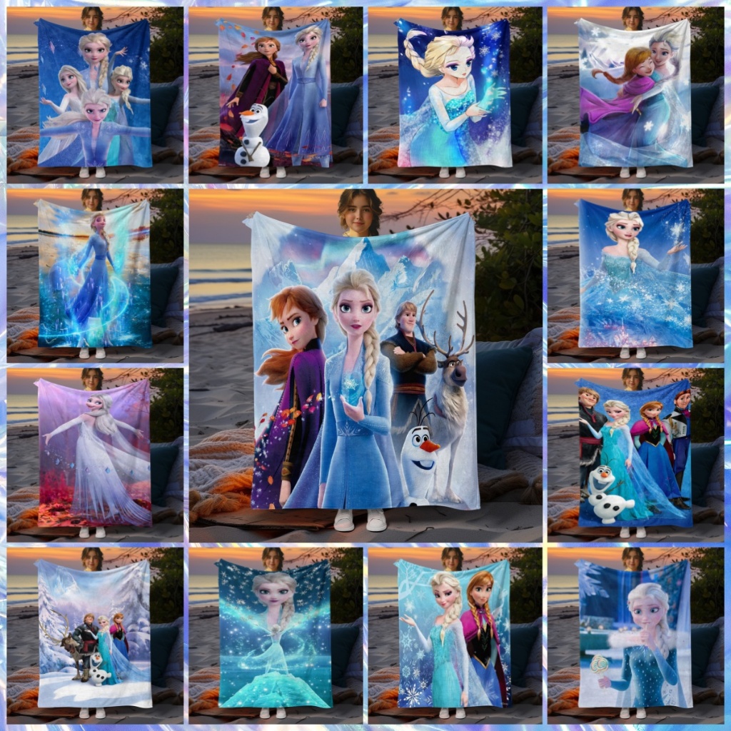 ผ้าห่มพิมพ์ลายการ์ตูน Frozen Elsa ผ้าห่มสักหลาดนุ่มอบอุ่นขนาดใหญ่ ใช้โซฟา ปิกนิก สํานักงาน ผ้าห่มแคมป์ปิ้ง