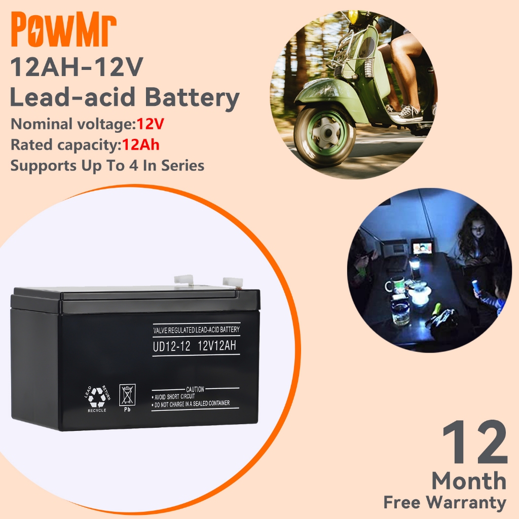 Powmr 12V 12AH แบตเตอรี่ตะกั่วกรดแบตเตอรี่แห้งเครื่องสํารองไฟแบตเตอรี่ไฟฉุกเฉินอุปกรณ์การเกษตรสเปรย์