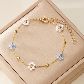 Jushi สร้อยคอดอกไม้มุกสร้อยข้อมือ 18K Gold Hypoallergenic ของขวัญสําหรับแฟนผู้หญิง