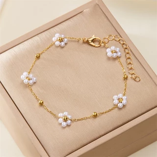Jushi สร้อยคอดอกไม้มุกสร้อยข้อมือ 18K Gold Hypoallergenic ของขวัญสําหรับแฟนผู้หญิง