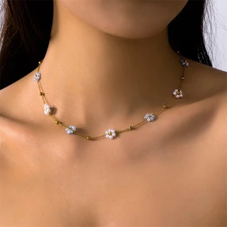 Jushi สร้อยคอดอกไม้มุกสร้อยข้อมือ 18K Gold Hypoallergenic ของขวัญสําหรับแฟนผู้หญิง
