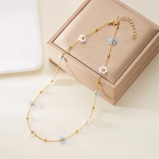Jushi สร้อยคอดอกไม้มุกสร้อยข้อมือ 18K Gold Hypoallergenic ของขวัญสําหรับแฟนผู้หญิง