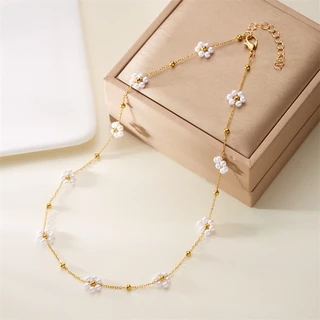 Jushi สร้อยคอดอกไม้มุกสร้อยข้อมือ 18K Gold Hypoallergenic ของขวัญสําหรับแฟนผู้หญิง