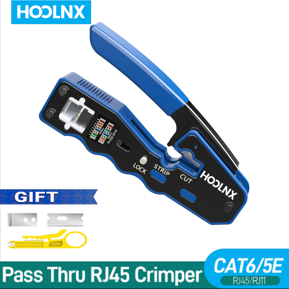 Hoolnx RJ45 Crimper เครื่องมือผ่าน Crimping Tool สําหรับ CAT6 CAT5E CAT5 Pass Thru Ethernet Modular ปลั๊ก 8P8C All-in-one ลวดเครื่องมือ