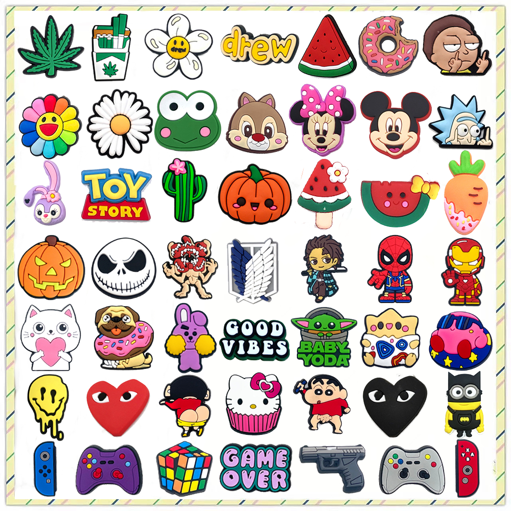 Crocs รองเท้า Charms 1 ชิ้นหลายสไตล์น่ารัก Pins PVC DIY รองเท้าแตะ clogs อุปกรณ์เสริมผู้หญิงเด็กผู้หญิงของขวัญ jibbitz