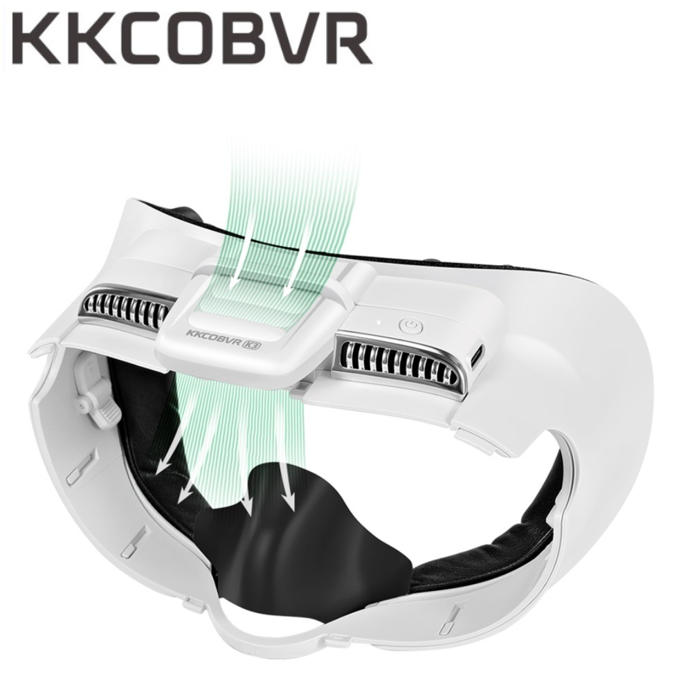 KKCOBVR K3 พัดลมอินเทอร์เฟซผิวหน้าพร้อมแผ่นหน้าหนังเข้ากันได้กับ Meta Quest3, บรรเทาการพ่นหมอกควันเลนส์และเหมาะกับเหมาะกับชุดหูฟัง Quest 3