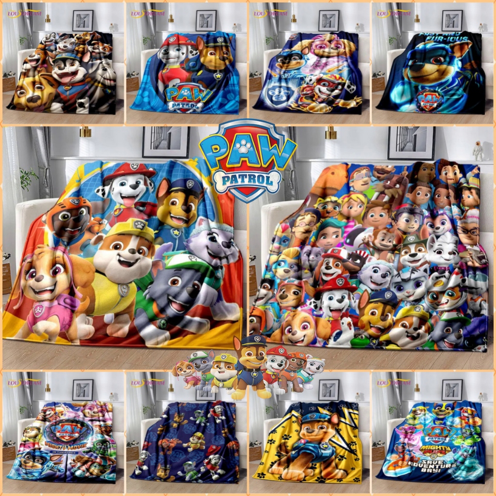 น่ารักการ์ตูน Paw P-Patrol สุนัขของขวัญ Soft Plush ผ้าห่ม,Flannel ผ้าห่มโยนผ้าห่มสําหรับห้องนั่งเล่นห้องนอนเตียงโซฟาปิกนิกเด็ก
