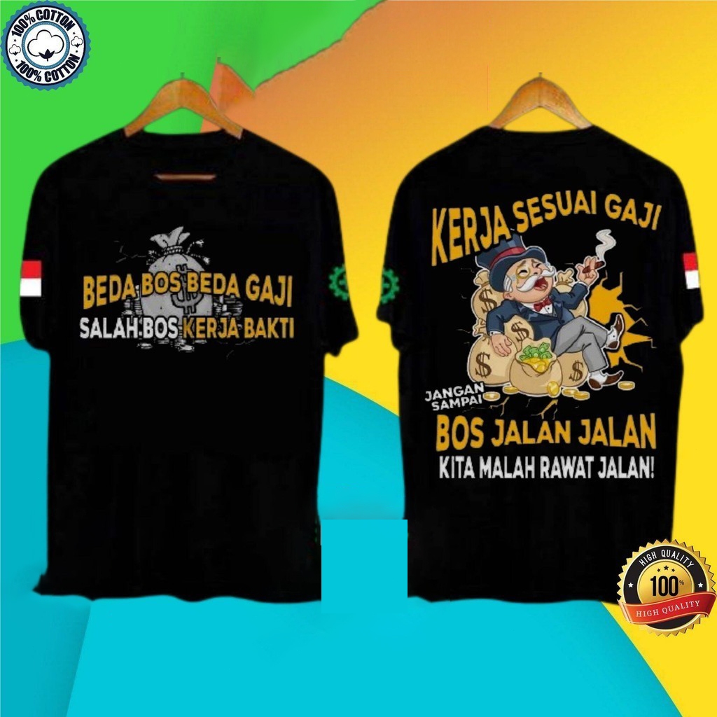 Kaos KEKINIAN BEDA BOS BEDA GAJI KERJA SESUAI เสื้อฤดูร้อนผ้าฝ้ายแขนสั้นสําหรับผู้ชายผู้หญิง