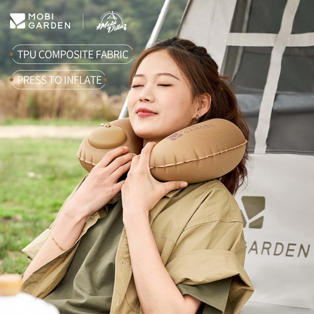 Mobi GARDEN หมอนเป่าลม รูปตัว U สะดวกสบาย และนุ่ม สําหรับตั้งแคมป์ และท่องเที่ยวกลางแจ้ง