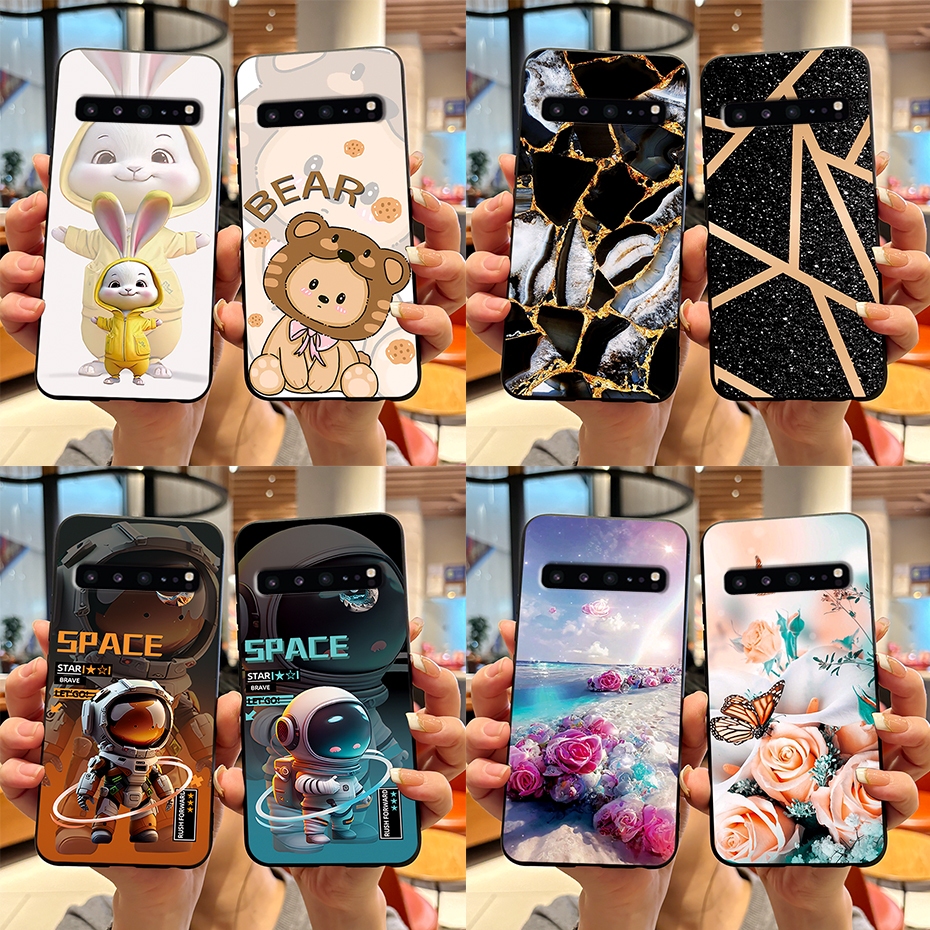 สําหรับ Samsung Galaxy S10 5G กรณีแฟชั่น Cool การ์ตูนซิลิโคนกันกระแทกนุ่มสีดํา Matte สําหรับ Samsung S10 5G