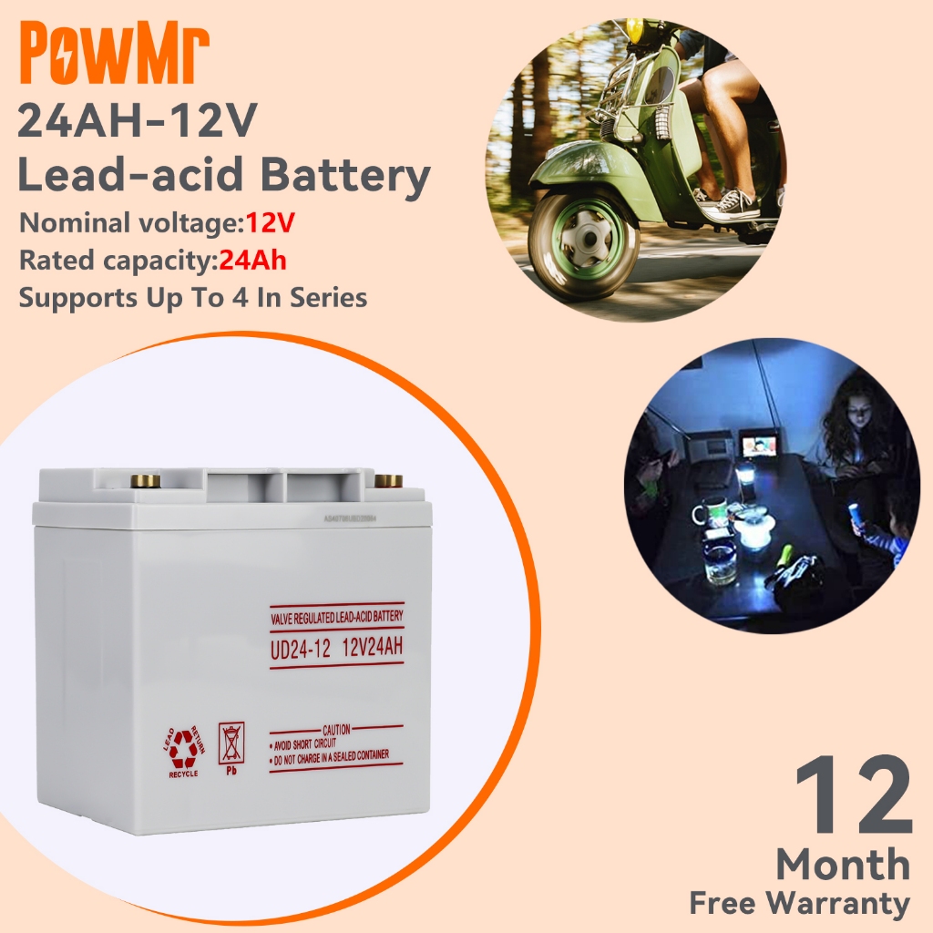 Powmr 12V 24AH แบตเตอรี่ตะกั่วกรดแบตเตอรี่แห้งเครื่องสํารองไฟแบตเตอรี่ไฟฉุกเฉินอุปกรณ์การเกษตรสเปรย์