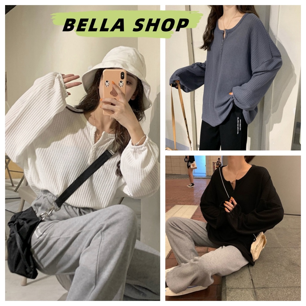 Bella Shop เสื ้ อเบลาส ์ แขนยาวลําลองทรงหลวมสไตล ์ เกาหลี