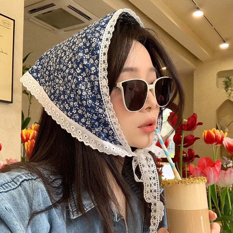 ผ้าพันคอผ้าคลุมศีรษะทรงสามเหลี่ยมลูกไม้ ป้องกันแสงแดดลายดอกไม้สไตล์ฝรั่งเศสแฟชั่นเรโทร2024ใหม่ผ้าคลุมศีรษะ.xinyia.th