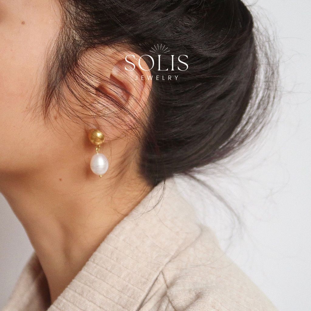 ต่างหูลูกปัดทองมุกน้ำจืดธรรมชาติ สำหรับผู้หญิง ทำจากสแตนเลสและไทเทเนียม ไม่อุด sensitizing และทนทาน