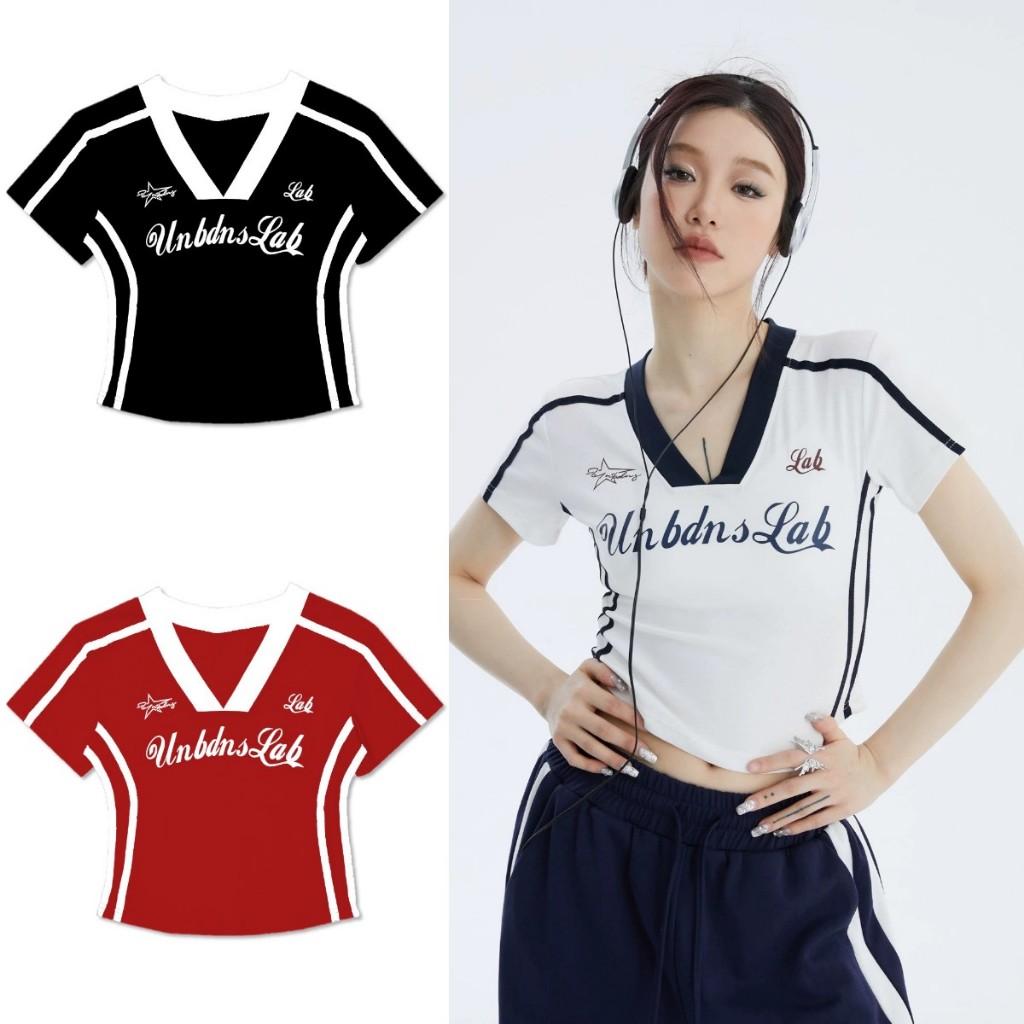เสื้อยืดสไตล์สปอร์ตย้อนยุคอเมริกัน เสื้อครอปผู้หญิง ฤดูร้อนใหม่ ที่รัก คอวี สตรีทแวร์ เสื้อยืดเข้ารูปเซ็กซี่สําหรับผู้หญิง ฮอตเทรนด์ 2024