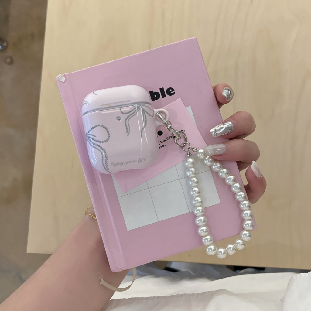 Ins โบว์สีชมพูสร้อยข้อมือสําหรับ AirPods Pro2 Airpod Pro 1 2 3 หูฟังบลูทูธกล่องชาร์จป้องกันหูฟังฝาครอบ