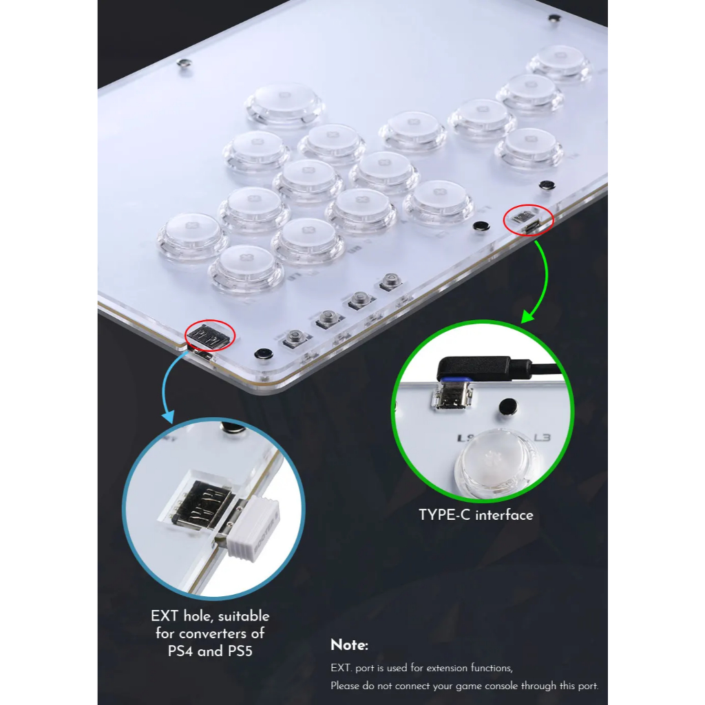 ⭐Haute42 R16 จอยสติ๊กอาเขต Hitbox Controller ปุ่มขอบ leverless อาเขต Stick Controller สําหรับ PC/ Ps4 / ps5/Steam Fightstick อาเขต
