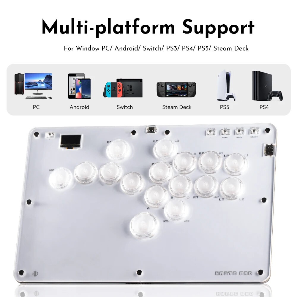 ⭐Haute42 R16 จอยสติ๊กอาเขต Hitbox Controller ปุ่มขอบ leverless อาเขต Stick Controller สําหรับ PC/ Ps4 / ps5/Steam Fightstick อาเขต