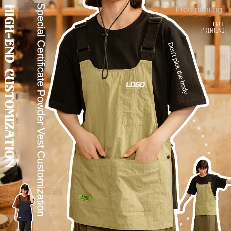 ผ้ากันเปื้อนกันน้ําและกันน้ํามัน สําหรับร้านตัดผม/คาเฟ่/ครัว พร้อมพิมพ์โลโก้ สีดํา