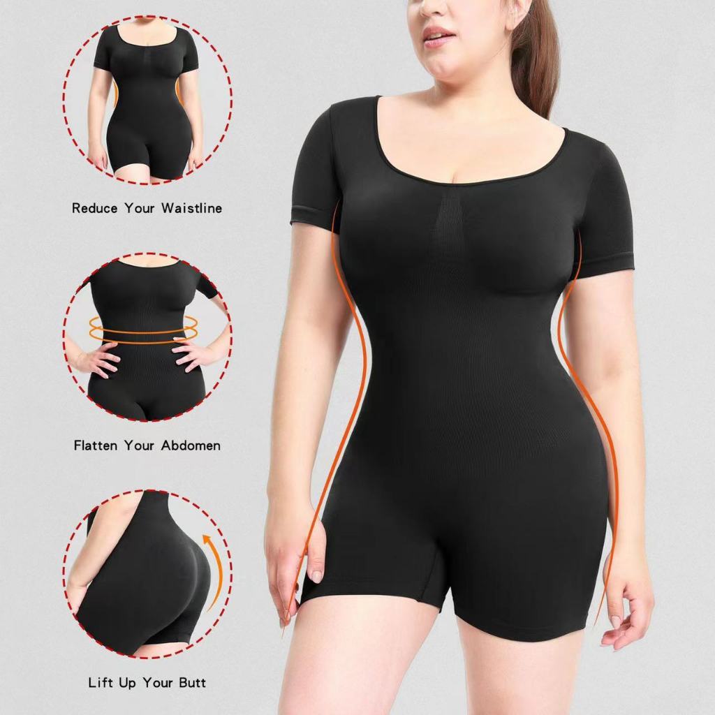 Plus ขนาดกีฬา shapewear สําหรับผู้หญิง Jumpsuit seamless Girdle Bodyfitting bodysuit Slimming corset แขนสั้น Decompression tube top