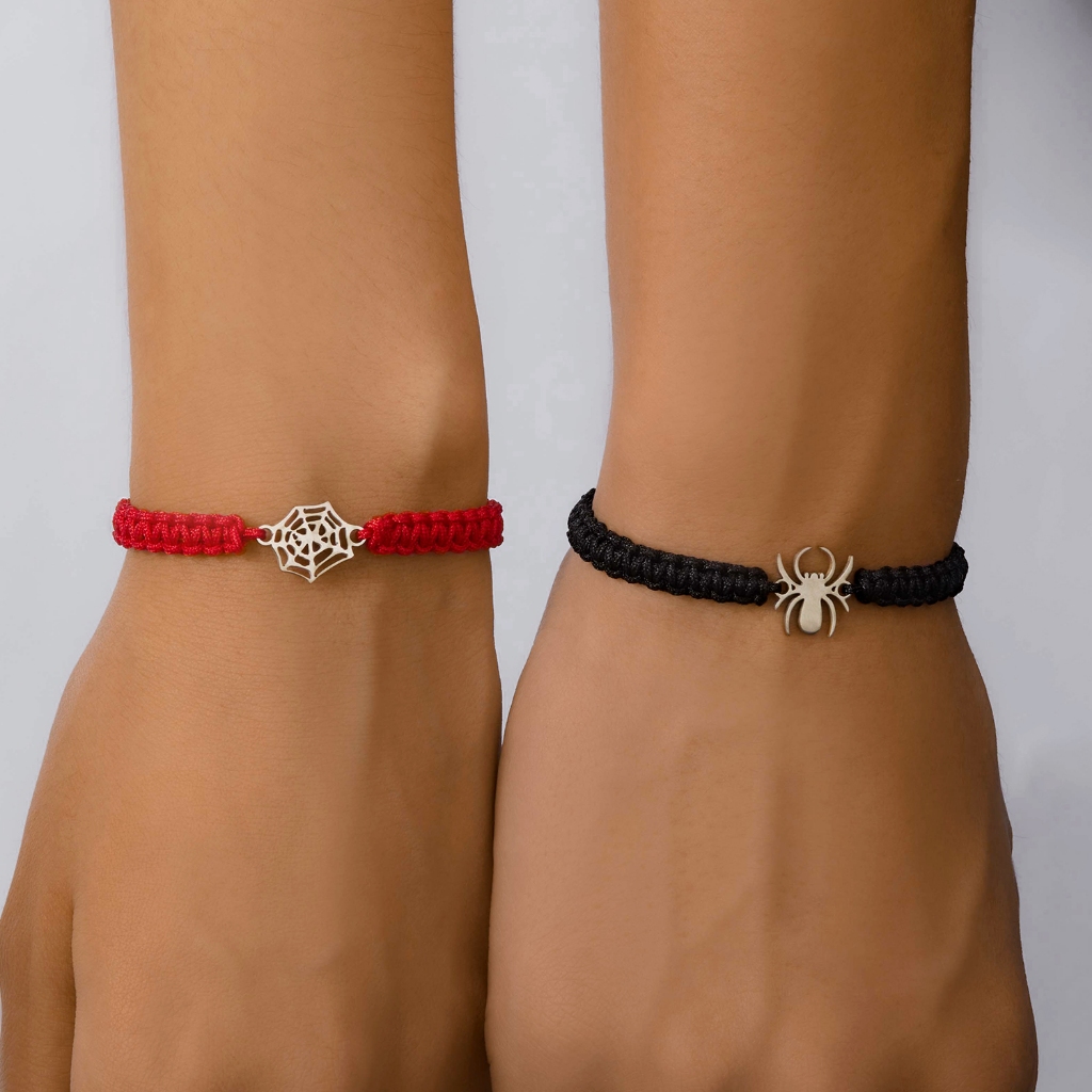 Jushi 2 ชิ้น Spider ฮาโลวีนถักคู่ BFF สร้อยข้อมือ Hypoallergenic ของขวัญสําหรับเพื่อน