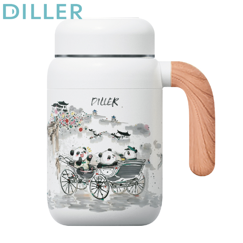 Diller กระติกน้ําร้อนพร้อมที่กรองชา SUS316 แก้วขวดแพนด้าสูญญากาศสแตนเลส (480 มล.) D9245