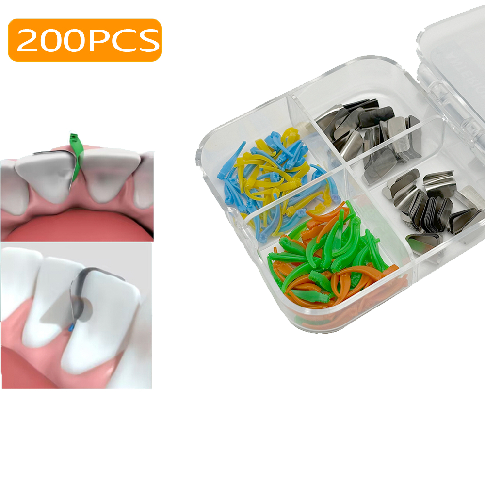 อุปกรณ์ทันตกรรม 200 ชิ้น Anterior Matrix System Wedge Matrix Bands Interdental Wedges