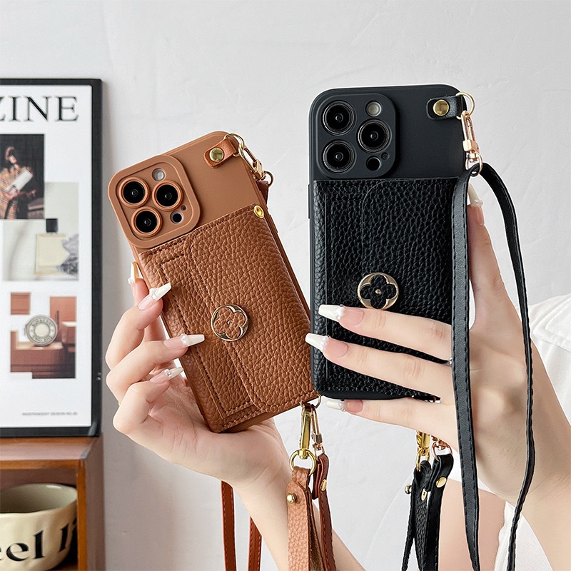 3D สีน้ําตาลสีดํา Camellia ดอกไม้หนังกระเป๋า soft tpu เคสโทรศัพท์สําหรับ Iphone 17 16 15 14pro max 14plus 13 pro max 7plus 8 Plus Xr X Xs Max 11 12 Pro 12pro Max พร้อมสลิง