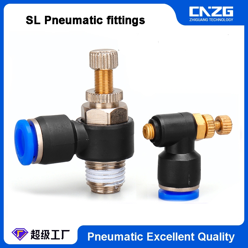 สล วาล์วคันเร่งนิวเมติก 1/8 1/4 3/8 1/2 ชายเกลียวฟิตติ้งการไหลของอากาศควบคุมความเร็ว 4 ~ 10 มม. หลอด