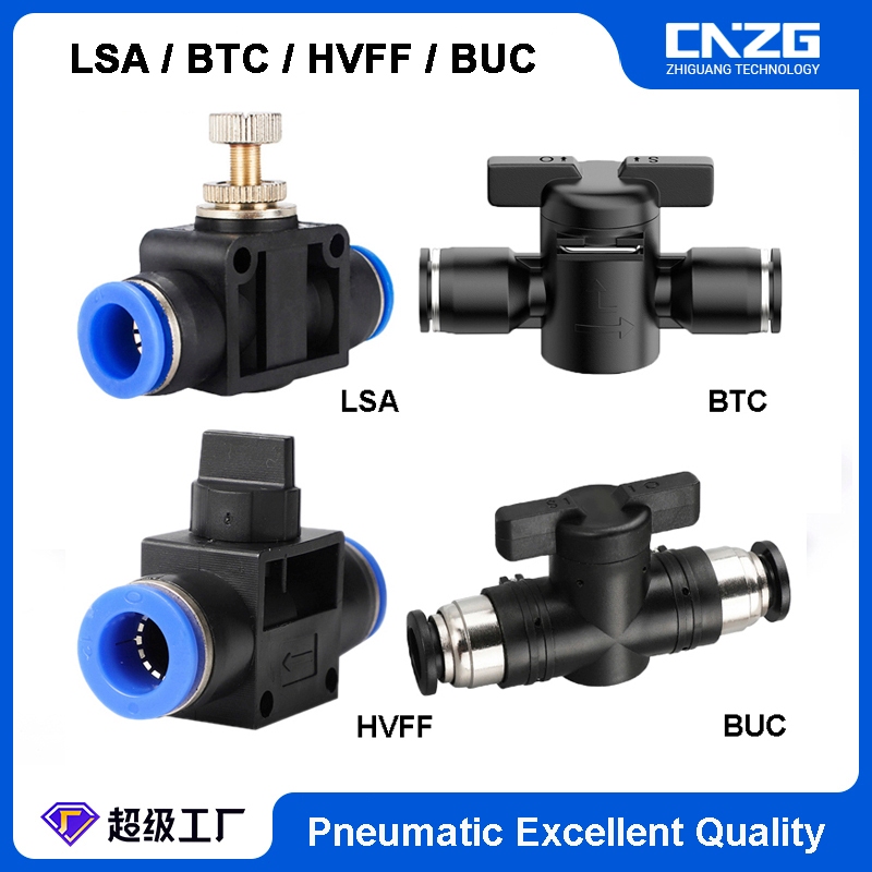 Od วาล์วท่อนิวเมติก ควบคุมความเร็ว 2 ทาง 6 มม. 8 มม. 10 มม. 12 มม LSA HVFF BTC BUC Pneumatic Fitting