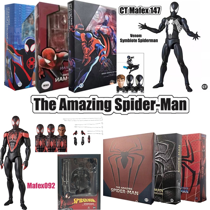 Ct ใหม่ Amazing Spider-Man Action Figure ของเล่น SHF Mafex092 Miles Morales Mafex 147 Symbiote Spiderman 2099 Miles Peter Parker Articulado Action Figure ตุ๊กตา