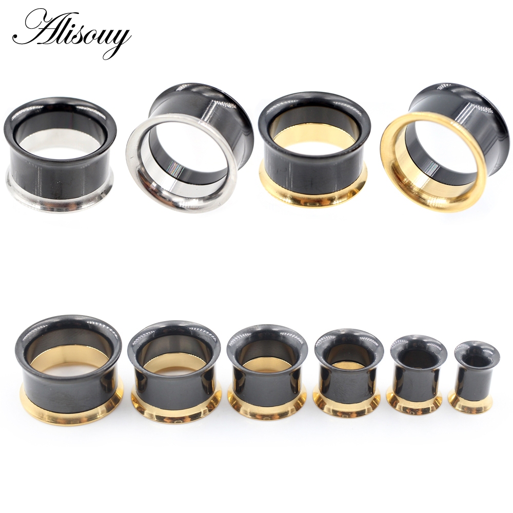 Alisouy 2 ชิ้นด้ายสแตนเลส Hollow หูเนื้ออุโมงค์ปลั๊ก Expander Stretcher Double Flared Gauges ต่างหูเจาะเครื่องประดับ