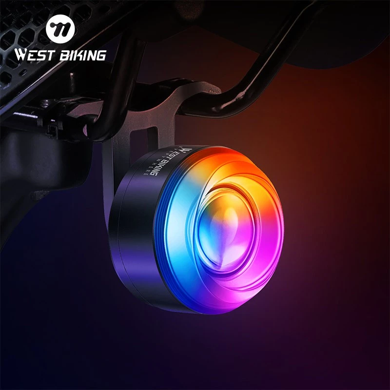 【พร้อมส่งจากกรุงเทพ】WEST BIKING ขี่จักรยานไฟจักรยานสมาร์ทไฟท้ายเหนี่ยวนําเบรกไฟท้ายคืนขี่จักรยานที่มีสีสันไฟท้าย การตรวจจับ โค้ง
