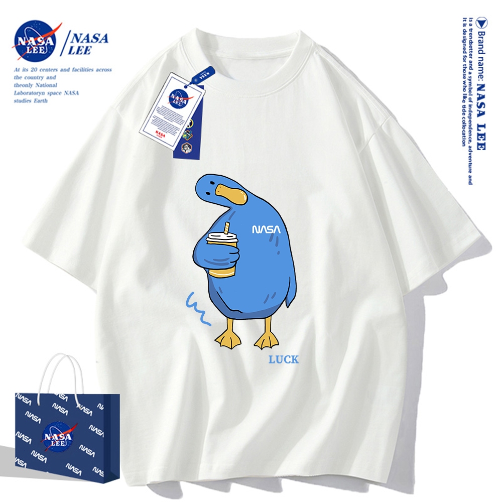 เสื้อยืดแขนสั้นผ้าฝ้ายคอตตอนลาย NASA รุ่นใหม่สำหรับฤดูร้อน 2024 แบบหลวมและระบายอากาศได้ดี