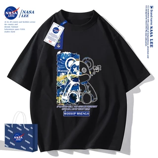 ✨สินค้าพร้อมส่ง✨เสื้อยืดแขนสั้นผ้าฝ้ายคอตตอนลาย NASA รุ่นใหม่สำหรับฤดูร้อน 2024 แบบหลวมและระบายอากาศได้ดี