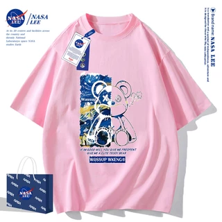 ✨สินค้าพร้อมส่ง✨เสื้อยืดแขนสั้นผ้าฝ้ายคอตตอนลาย NASA รุ่นใหม่สำหรับฤดูร้อน 2024 แบบหลวมและระบายอากาศได้ดี
