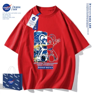 ✨สินค้าพร้อมส่ง✨เสื้อยืดแขนสั้นผ้าฝ้ายคอตตอนลาย NASA รุ่นใหม่สำหรับฤดูร้อน 2024 แบบหลวมและระบายอากาศได้ดี