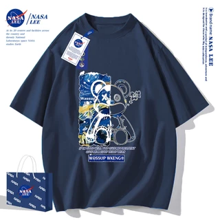 ✨สินค้าพร้อมส่ง✨เสื้อยืดแขนสั้นผ้าฝ้ายคอตตอนลาย NASA รุ่นใหม่สำหรับฤดูร้อน 2024 แบบหลวมและระบายอากาศได้ดี