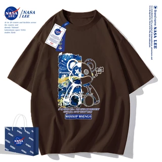 ✨สินค้าพร้อมส่ง✨เสื้อยืดแขนสั้นผ้าฝ้ายคอตตอนลาย NASA รุ่นใหม่สำหรับฤดูร้อน 2024 แบบหลวมและระบายอากาศได้ดี