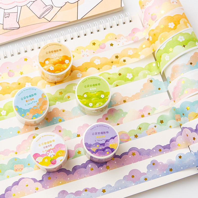 Ins Kawaii Clouds Washi เทป DIY Masking Tapes Scrapbooking Journal Planner ไดอารี่สติกเกอร์ของขวัญบรรจุภัณฑ์ซองจดหมายปิดผนึกแท็กเครื่องเขียนอุปกรณ์สํานักงาน